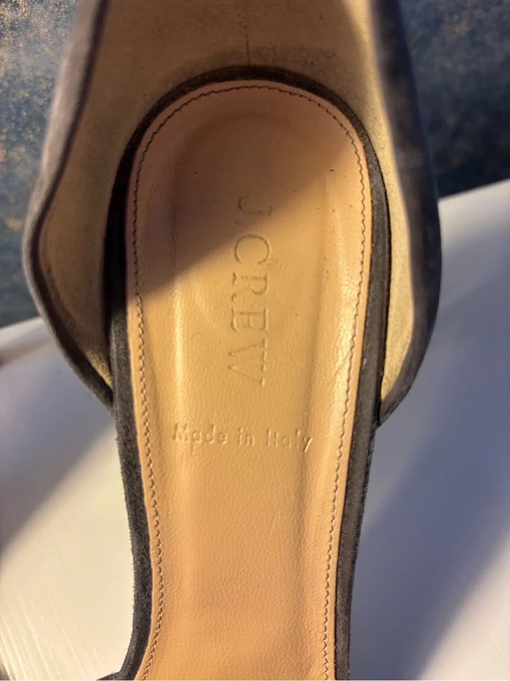 J. Crew Gray Suede D'Orsay Pointed-Toe Heels with Bow